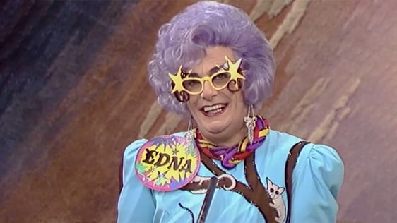 Dame Edna Everage, a character played by the Australian comedian and satarist Barry Humphries, 1988