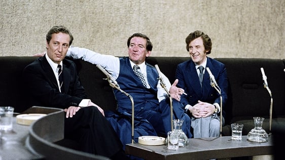 Frederick Forsyth, Rod Taylor and Morgan O'Sullivan on 'The Late Late Show' in 1979.
