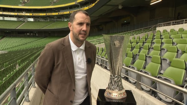 John O'Shea poses with the UEFA Cup