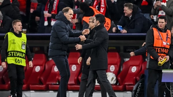 Mikel Arteta and Bayern boss Thomas Tuchel shake hands at the final whistle