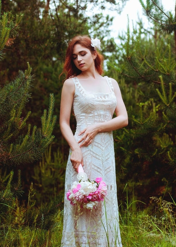 A bride in a beaded dress