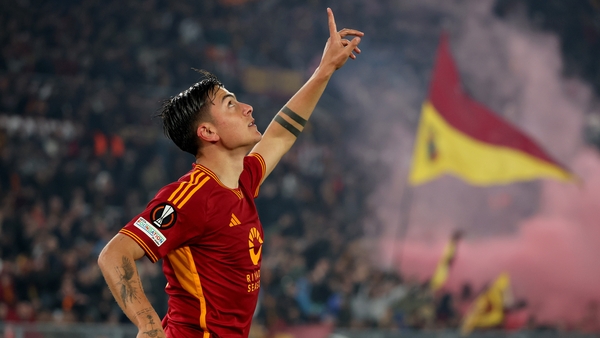 Paulo Dybala celebrates his goal against AC Milan at Stadio Olimpico