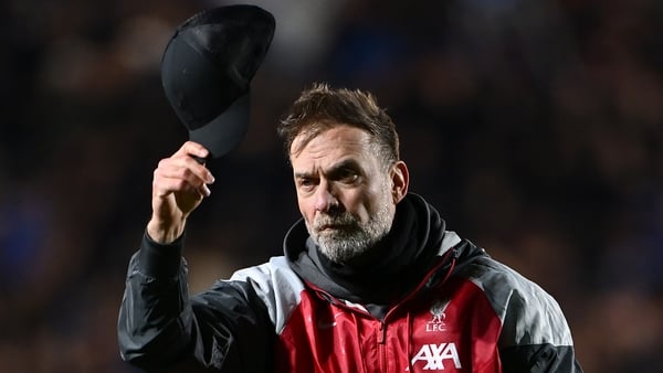 Jurgen Klopp salutes the travelling fans after Liverpool's Europa League exit