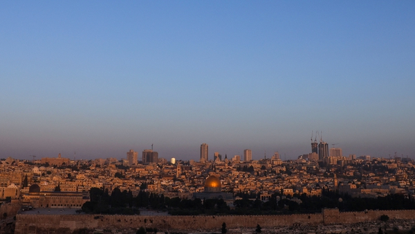The Al Aqsa mosque compound and the skyline of the city are seen from Mount of Olives in Jerusalem early this morning