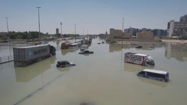 Drone footage shows flooded highway, stranded vehicles in Dubai