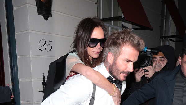 Victoria and David Beckham leave her 50th birthday party