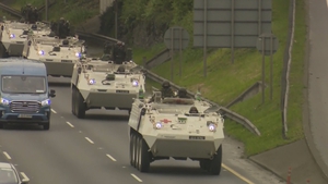 Military convoy travels on M50 after Syria mission ends