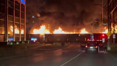 Train on fire barrels through Canadian city
