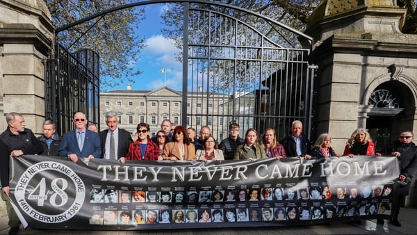 Some of the Stardust families outside Leinster House after they received a State apology from Taoiseach Simon Harris