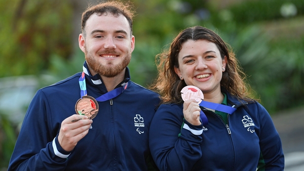 Barry McClements and Nicole Turner with their medals in Madeira