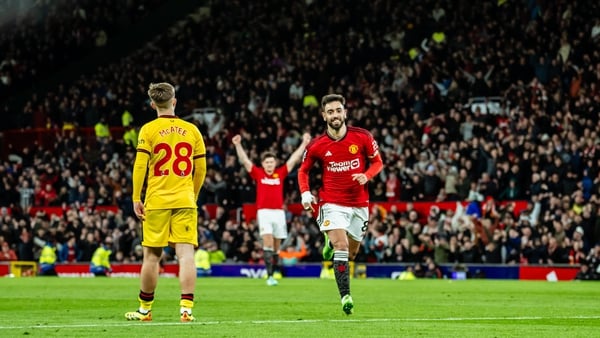 Bruno Fernandes with his second goal of the night to make it 3-2 to Manchester United