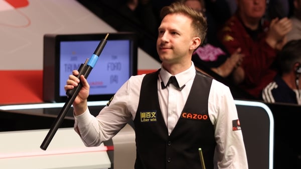 Judd Trump celebrates reaching a 10th Crucible quarter-final