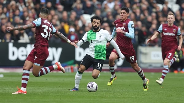 Liverpool's Mohamed Salah in action against West Ham after coming on late in the game