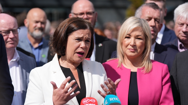 Sinn Féin leader Mary Lou McDonald with Northern Ireland First Minister Michelle O'Neill in Dublin yesterday