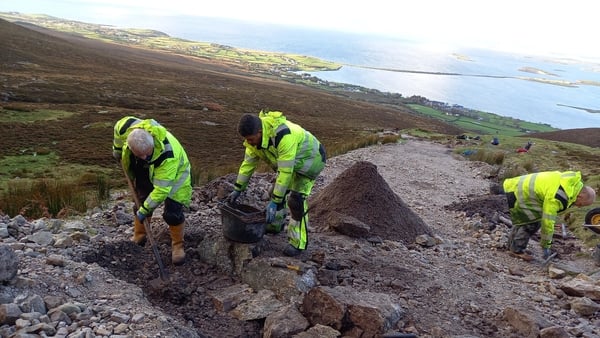 The Croagh Patrick path team working on the new pilgrim path on the mountain in Co Mayo (Pic: Climb the Reek)