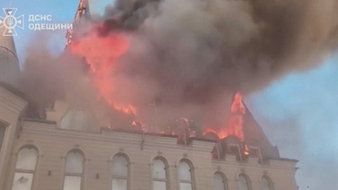 Firefighters battle Odesa blaze after Russian missile kills four