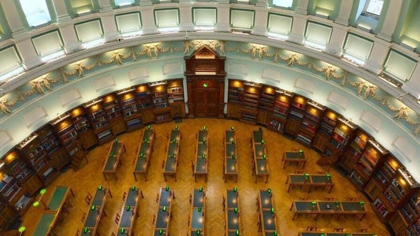 National Library of Ireland Reading Room: 'the library collects all material published in Ireland, making sure that it becomes part of the national heritage.'
