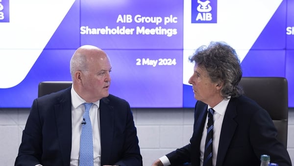 AIB CEO Colin Hunt and Chairman Jim Pettigrew at the bank's AGM meeting in Dublin today