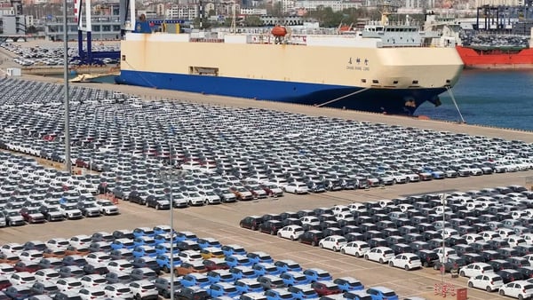 Cars gathered at a port in in Yantai, China, for export. Photo: Sipa US/Alamy Stock Photo