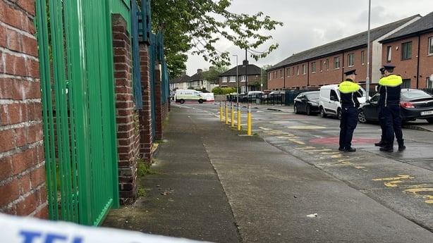 Gardaí have cordoned off the scene in Drimnagh The scene of the shooting has been preserved