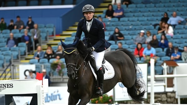 Daniel Coyle aboard Ivory TCS during the Longines FEI Dublin Horse Show in 2022