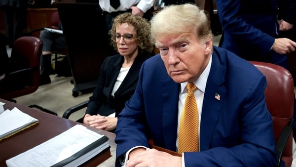 Donald Trump pictured with his attorney Susan Necheles in court in New York