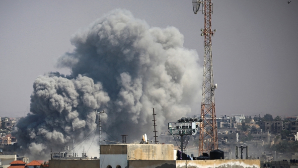 Smoke billows from Israeli strikes in eastern Rafah yesterday