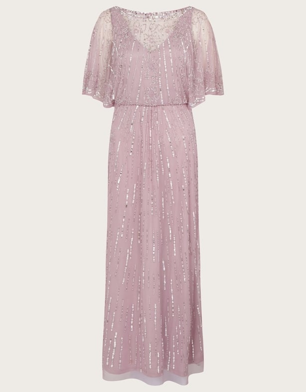 Monsoon Elizabeth embellished shorter length maxi dress mink