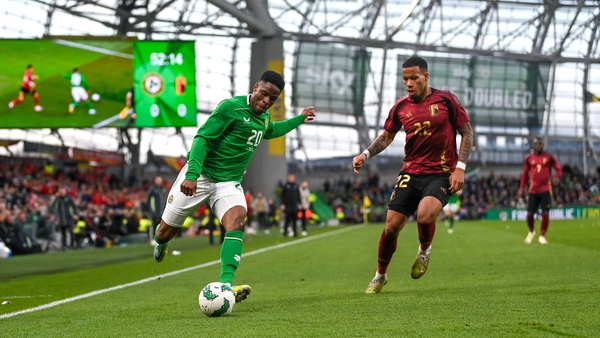 Chiedozie Ogbene in action against Belgium at Lansdowne Road