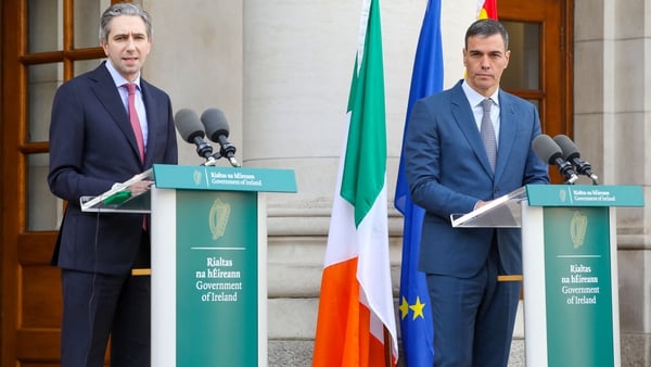 Taoiseach Simon Harris and Spanish Prime Minister Pedro Sanchez in Dublin last month
