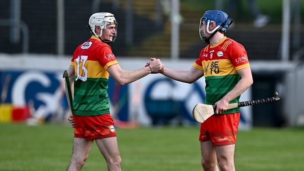 Carlow players Conor Kehoe, left, and Ciarán Whelan after the game