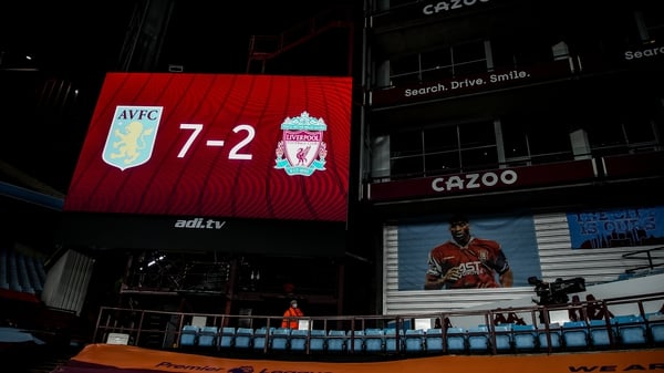 The scoreboard revealing Villa's impressive win at Villa Park in 2020