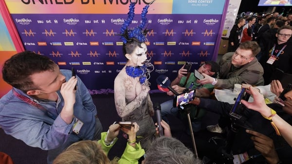 Bambie Thug speaking at a press conference following the Eurovision Grand Final in Malmö