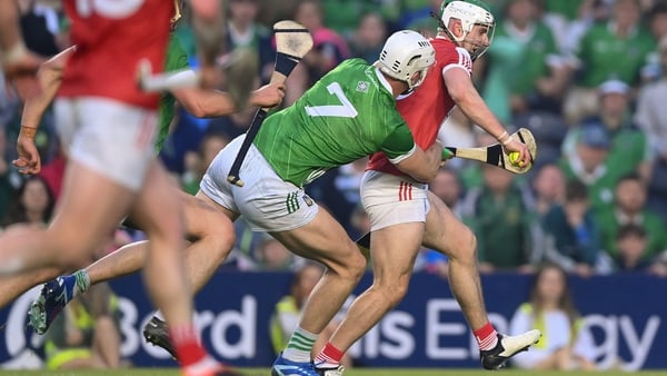 Shane Kingston of Cork is fouled by Kyle Hayes of Limerick