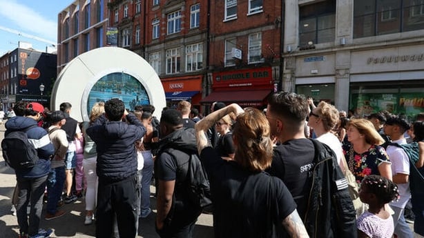 The portals allow people in Dublin and New York to connect via a live video feed