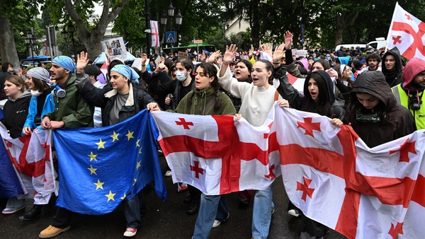 Georgian demonstrators protest the controversial 'foreign influence' bill in Tbilisi