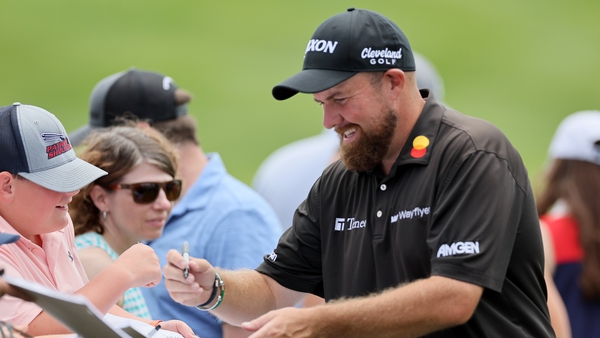 Shane Lowry signs autographs during a practice round ahead of the PGA Championship at Valhalla
