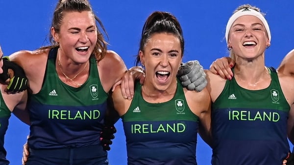 (L-R) Deirdre Duke, Anna O'Flanagan and Chloe Watkins at the Tokyo Olympics