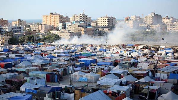 A general view of the tents at Nuseirat Refugee Camp set up by displaced Palestinians from Rafah after the attacks of Israeli forces in Deir al-Balah