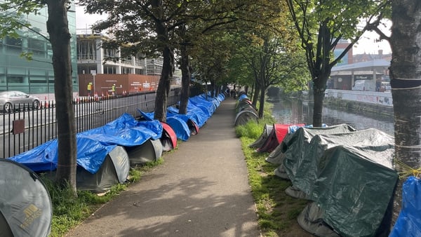 Tents are seen along the Grand Canal this morning