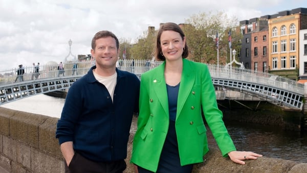 Presenter Dermot O'Leary with Alice Mansergh, Chief Executive of Tourism Ireland, during filming for Dermot's Taste of Ireland, in Dublin Photo: Deirdre Brennan
