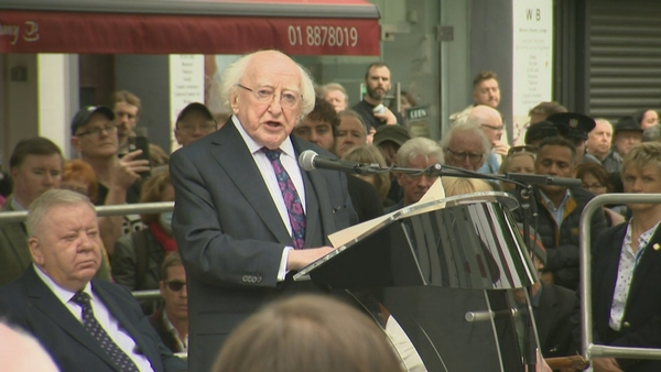 President Higgins is speaking at wreath laying event taking place in Dublin city centre