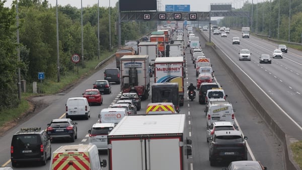 Traffic is seen on the M50 this afternoon following what Transport Infrastructure Ireland called a 'major incident' (Image: RollingNews.ie)