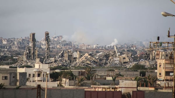 Destruction caused to buildings and towers in the Al-Zahra district of central Gaza