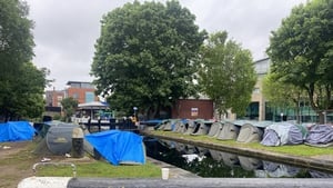Further encampment of tents along Dublin's Grand Canal