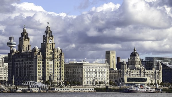 A view of Liverpool showing the Liver Building and the River Mersey waterfront