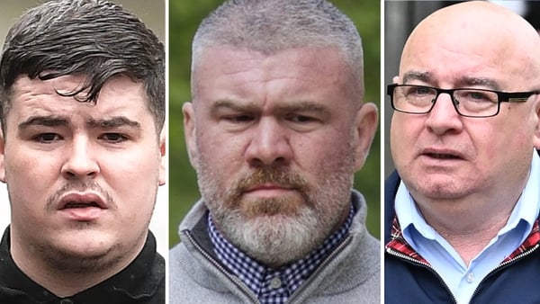 (L-R) Jordan Devine, Peter Cavanagh and Paul McIntyre are charged with journalist Lyra McKee's murder