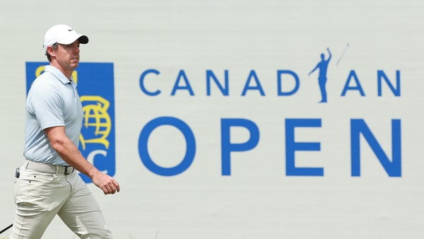 Rory McIlroy walks to the 13th tee during his third round at the Canadian Open