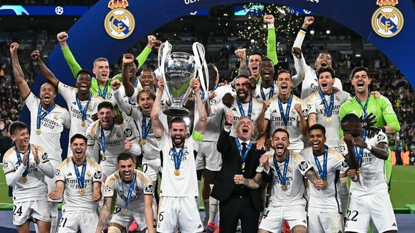 Nacho Fernandez lifts the Champions League trophy for Real Madrid at Wembley