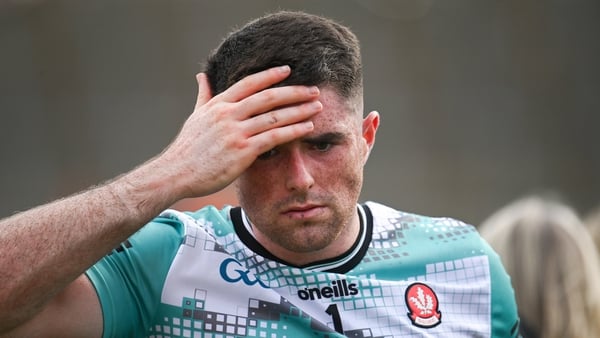 Derry goalkeeper Odhran Lynch reacts after the defeat to Armagh